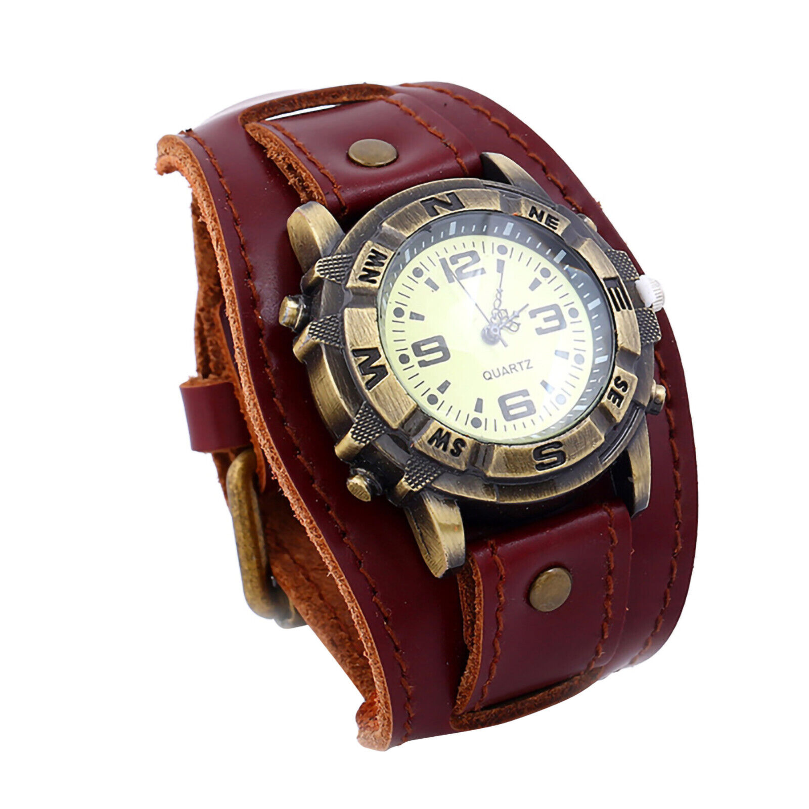 Quartz Wristwatch Round Dial Durable Faux Leather Band Watch Adjustable Unbranded - фотография #10