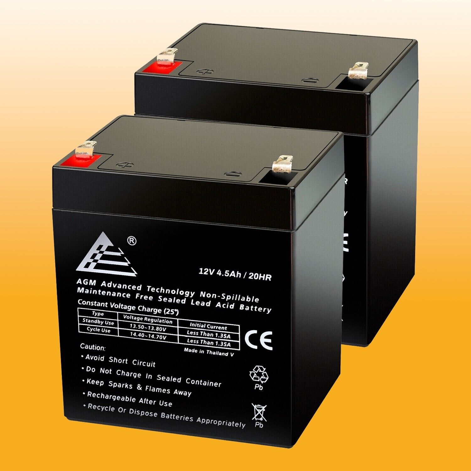 2 Pack_NEW_12V 4.5AH Sealed Lead Acid (SLA) Battery for APC UPS UB1245 eci power Q02BLHFM12_4.5-1 - фотография #2