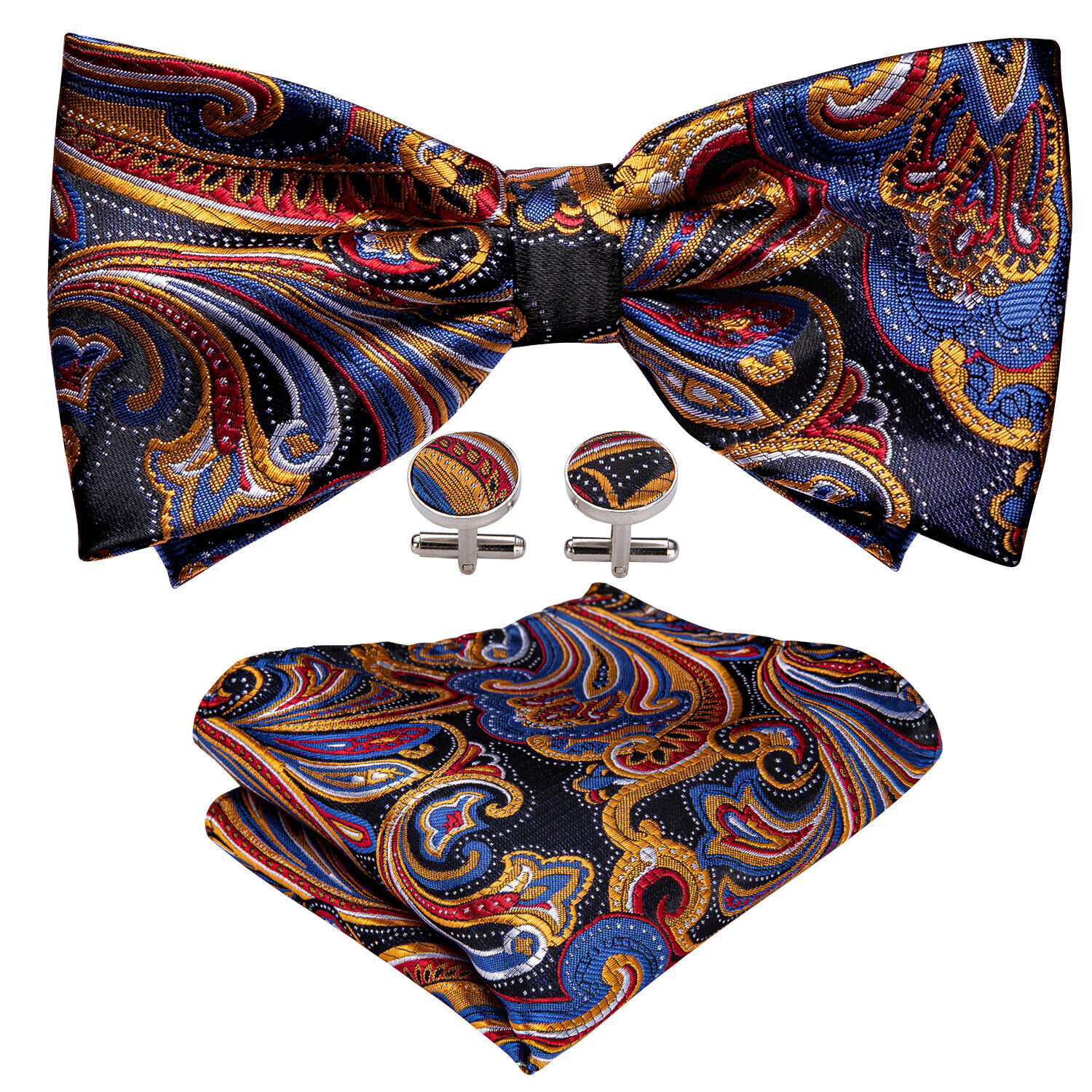 Pre Mens Bowtie Silk Floral Mutilcolors Wedding Bow Tie Handkerchief Cufflinks Barry Wang - фотография #5