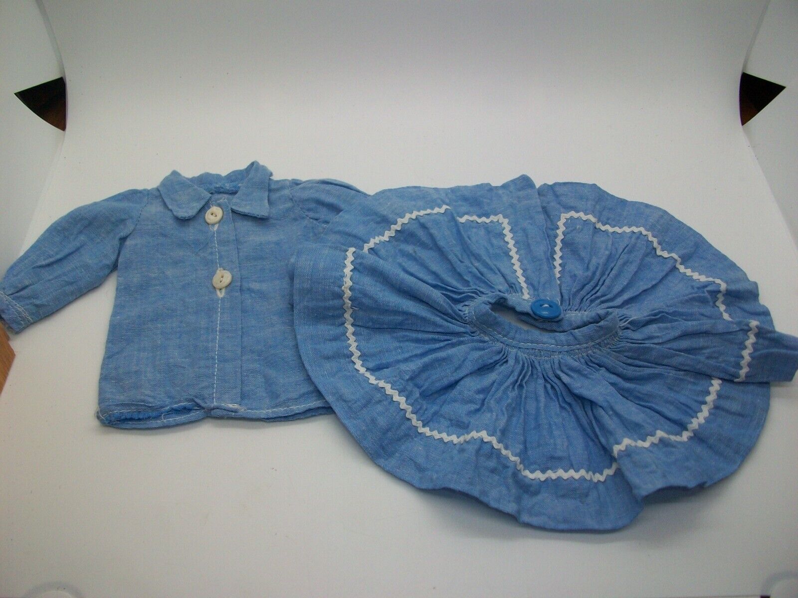 Vintage 70's  Doll  Blouse & Skirt Blue Jean  5  1/2 " Waist 8" Chest Handmade - фотография #3