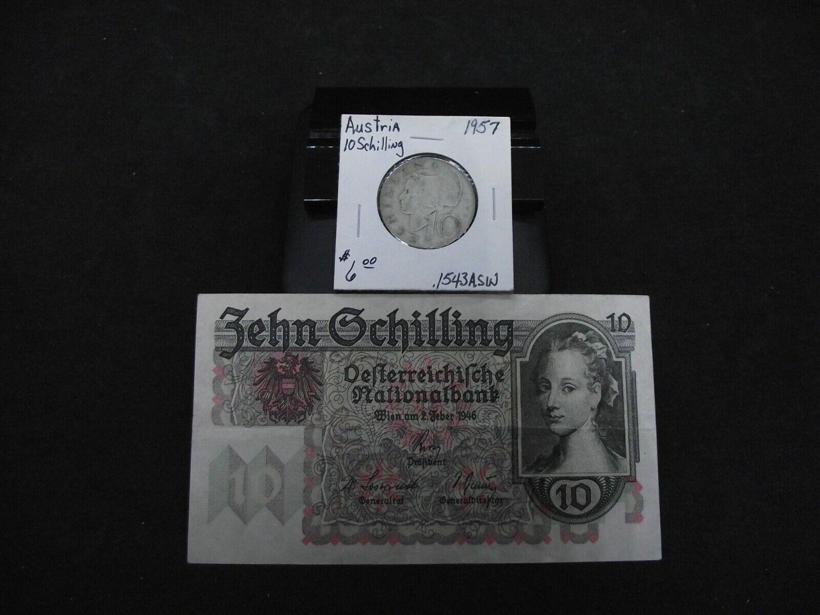 AUSTRIA 10 Schilling 1946 Bank Note & 1957 Silver Coin Без бренда