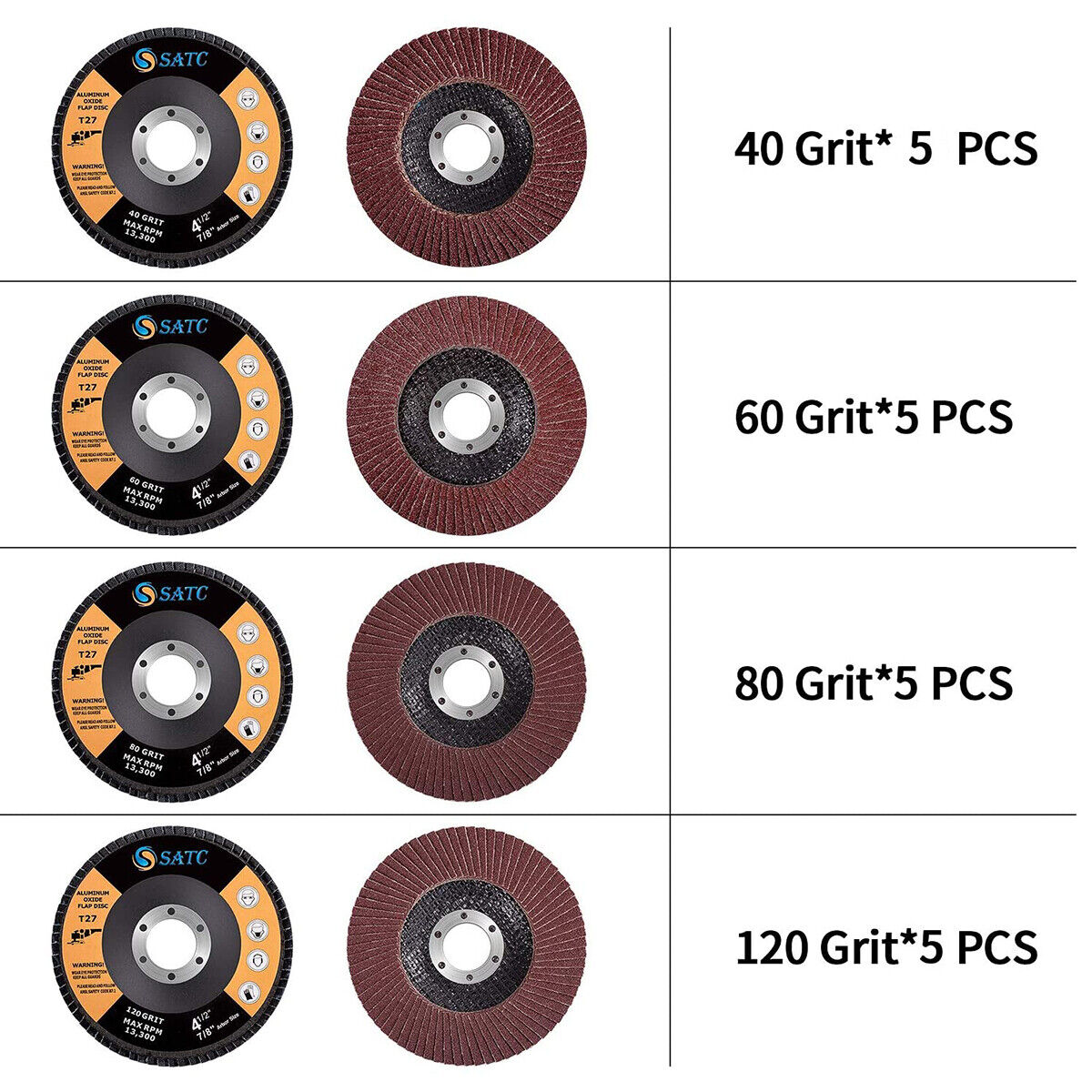 20x 4.5" 4-1/2 Flap Disc 40 60 80 120 Grit Angle Grinder Sanding Grinding Wheels Satc Does Not Apply - фотография #2