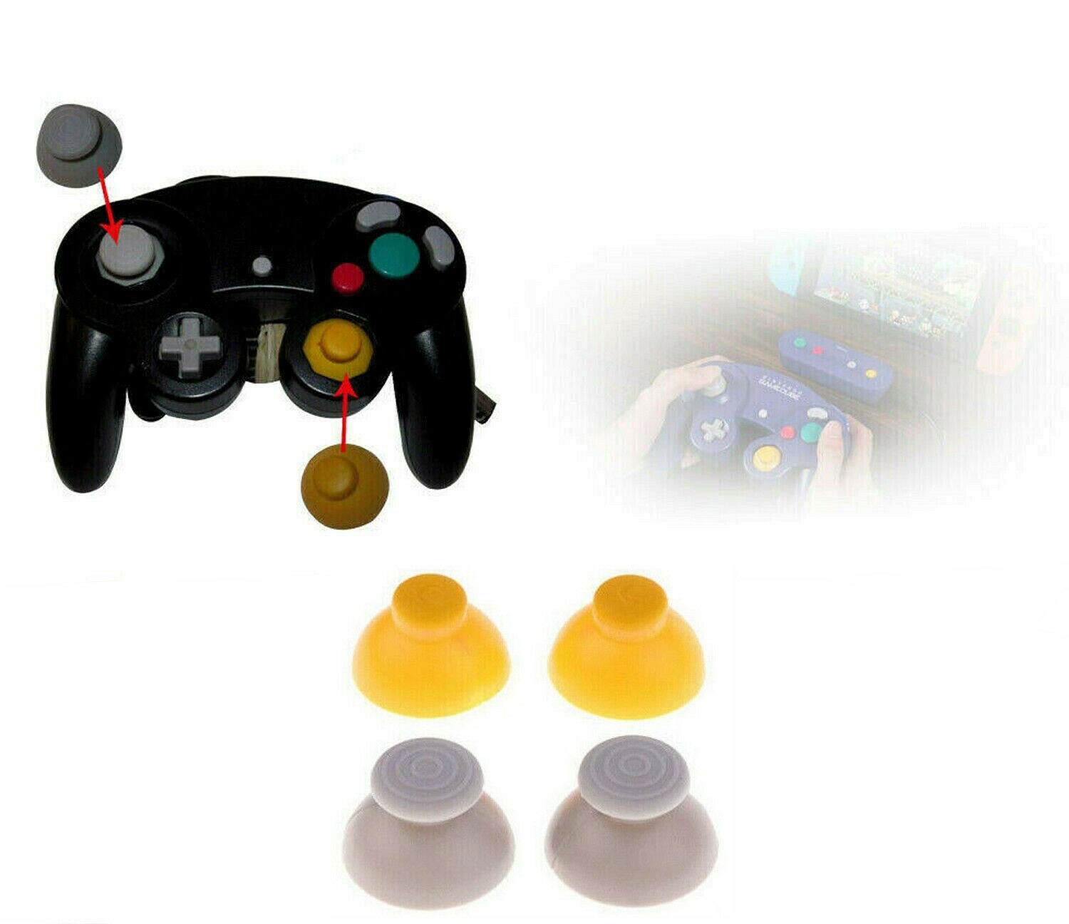2 YELLOW + 2 GRAY  Thumbstick Joystick Caps For Gamecube Controller Unbranded Does not apply