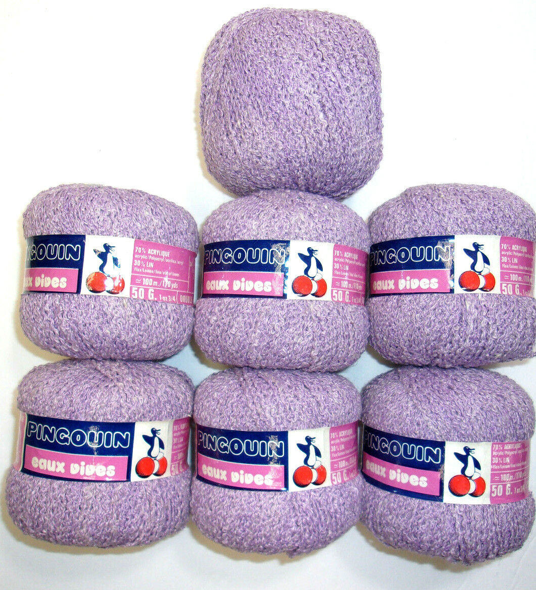 Lot of 7 ~ Vintage Pingouin Double Knitting Yarn, Lilac, 1.75 oz, Made in France Pingouin