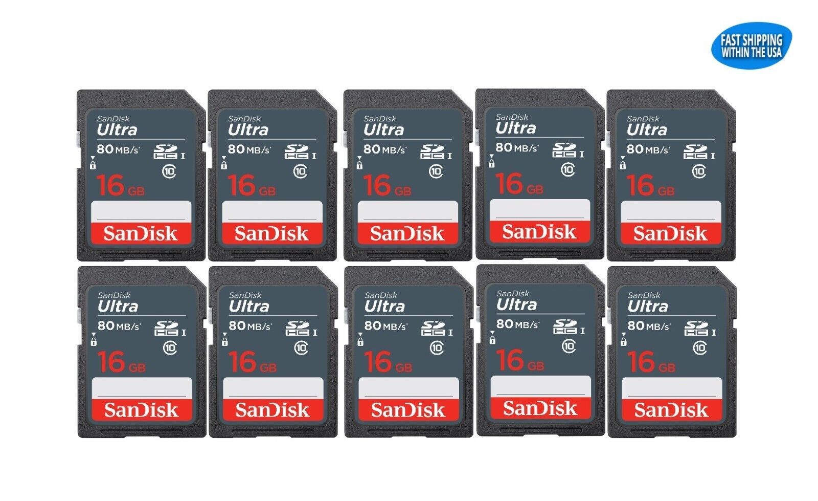 16GB Sandisk Ultra C10 SD cards 10 pack for Camera / Trail Camera / Computers SanDisk SDSDUNS-016G-GN3IN