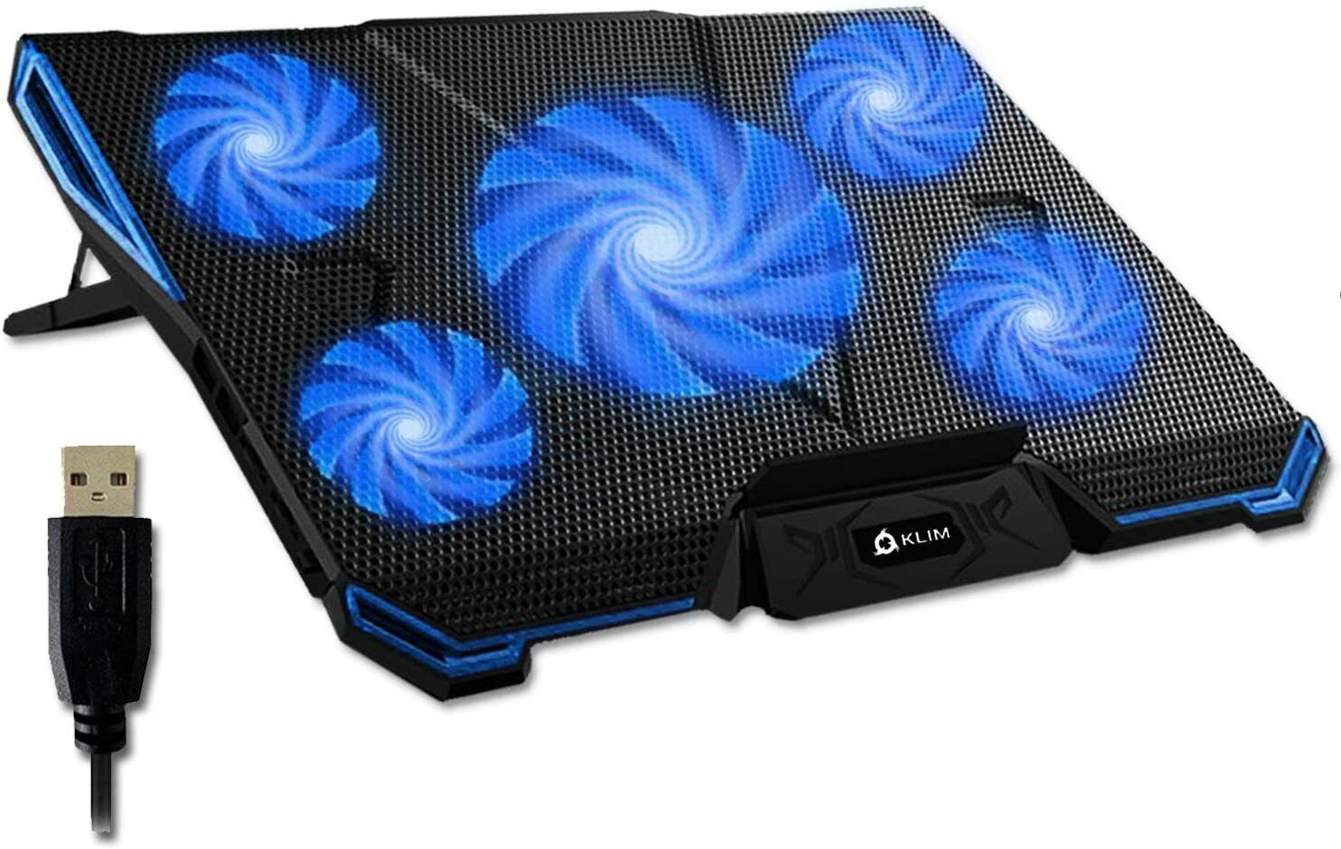 KLIM Cyclone Laptop Cooling Pad & Stand, 5 Fan Notebook Cooler, Blue LED Backlit KLIM B01MU2T4F6