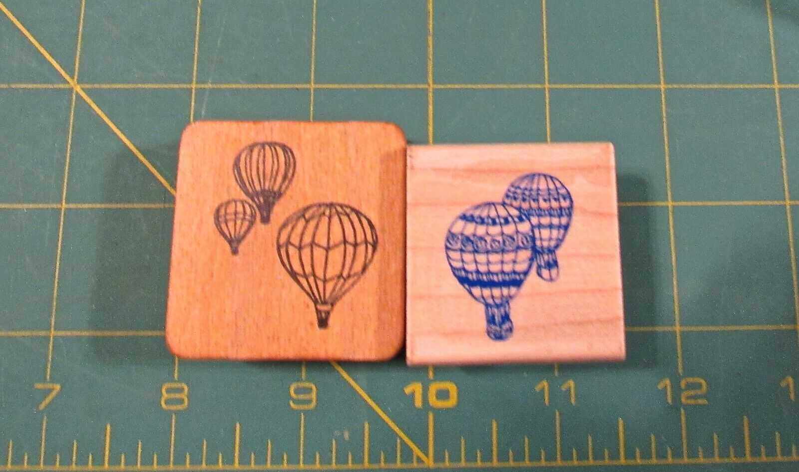 LOT 2 VINTAGE WOOD MOUNTED RUBBER STAMPS HOT AIR BALLOON WITH BASKETS IN THE SKY Several