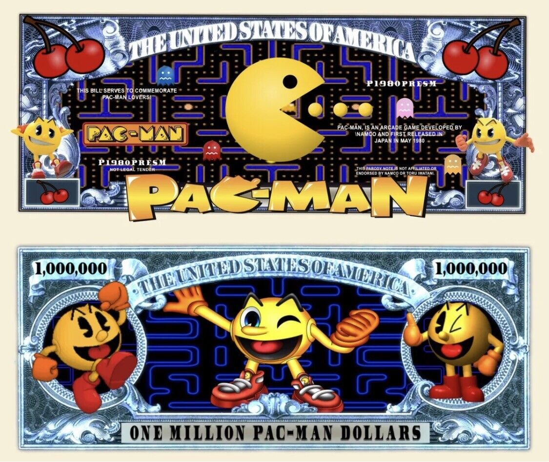 Pac-Man Game Collectible Pack of 25 Funny Money Novelty 1 Million Dollar Bills SEGA