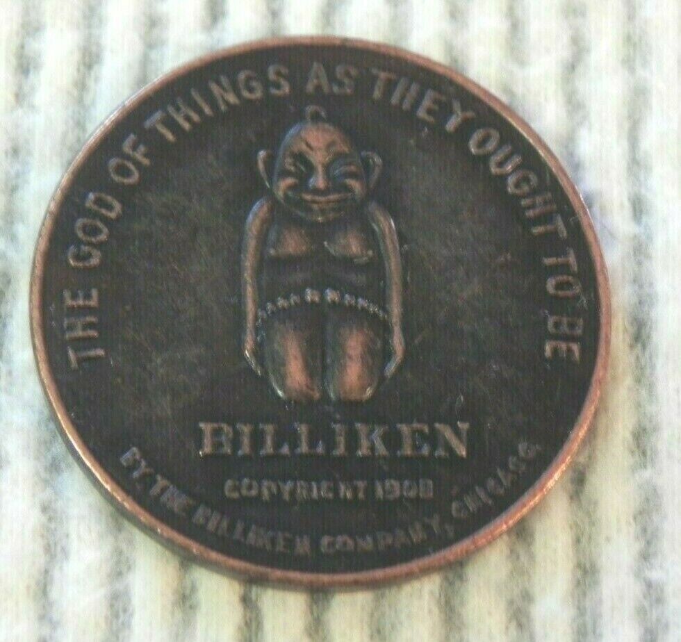 BILLIKEN Lucky Coin Token Pocket Piece Good Luck 1908 Chicago Unknown Vintage  Без бренда - фотография #2