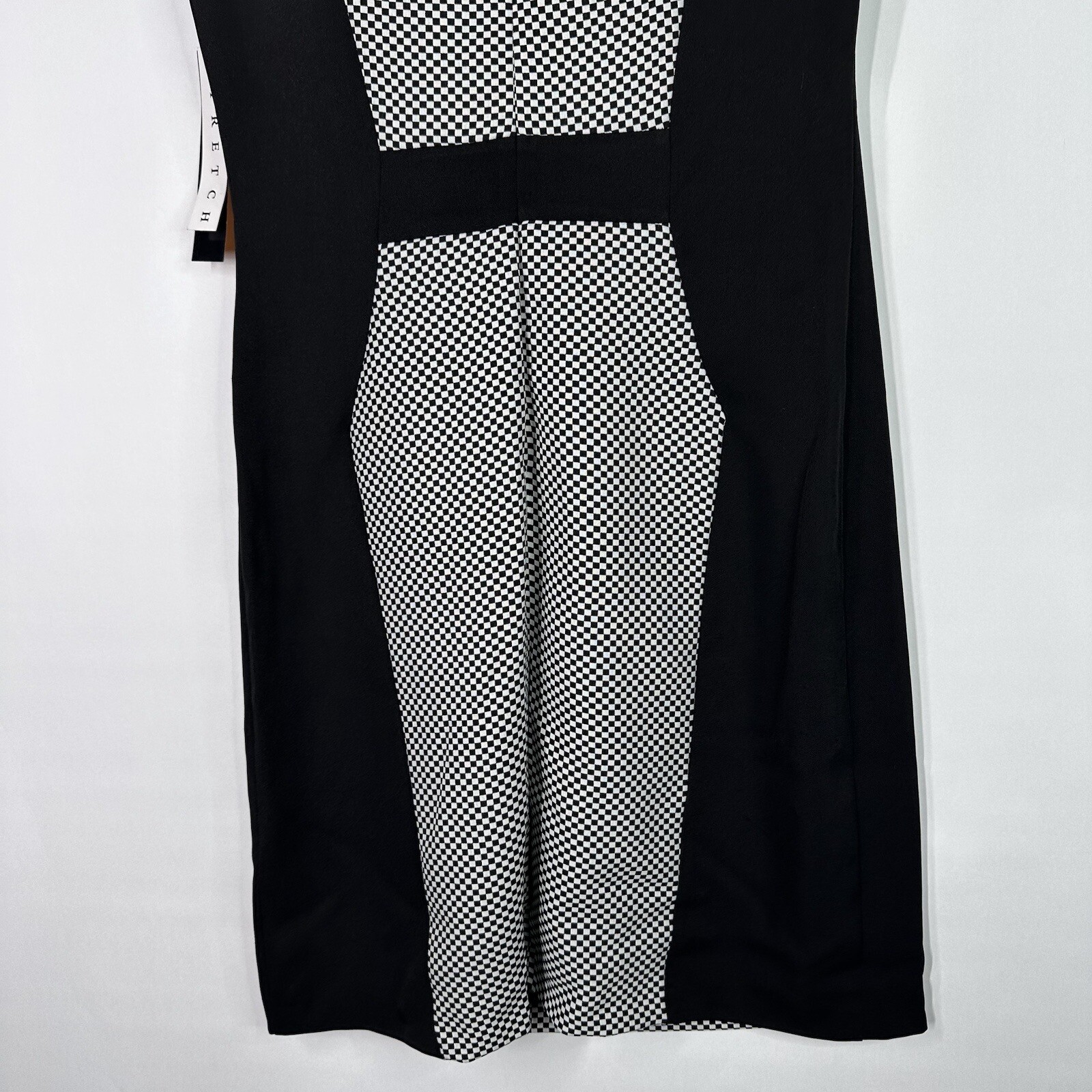 I LE Stretch Sheath Dress 8 Black Check Sleeveless Career Party Work Sexy NEW I LE - фотография #7