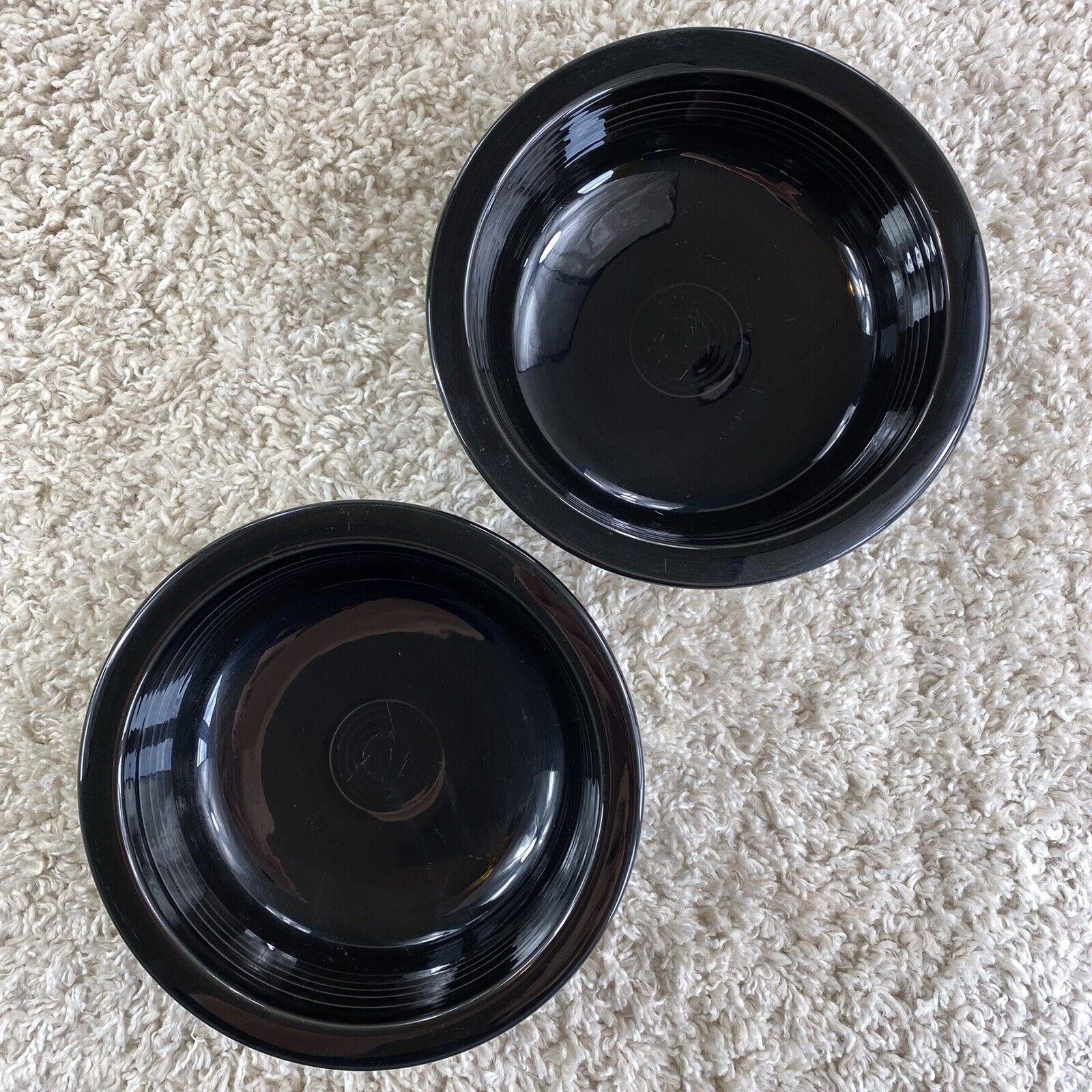 Stoneware Soup Bowls Round Solid Black Rimmed 8 in Set of 2 unmarked
