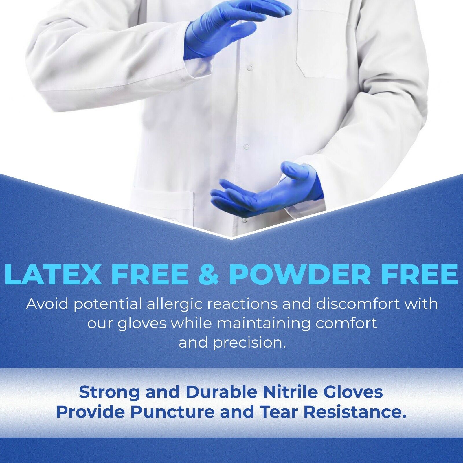 WAVE Blue Nitrile Disposable Exam/Medical Gloves 4 Mil, Latex & Powder Free WaveForm WMP-NITRILE1 - фотография #3