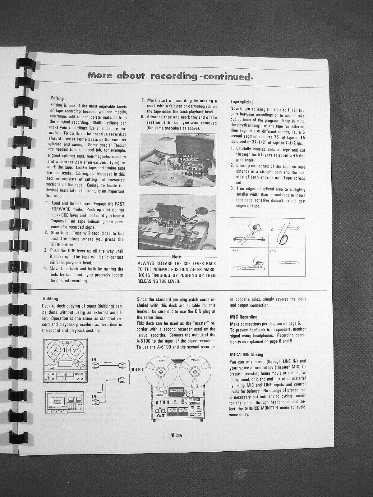 ONE NEW COPY TEAC A-6100 REEL TO REEL TAPE DECK RECORDER OWNER'S MANUAL TEAC A-6100 - фотография #10