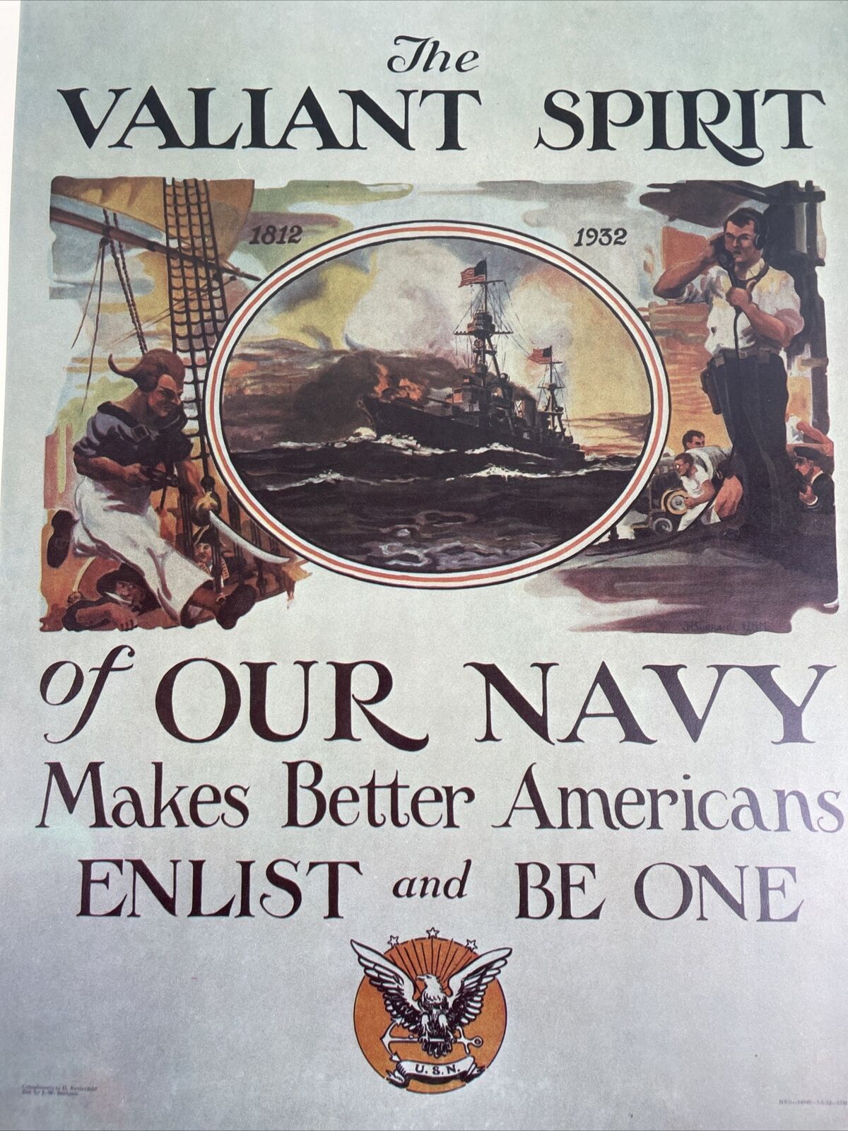 THE VALIANT SPIRIT OF OUR NAVY 20"X 16" Enlistment Poster ( 1932 pre-WWII ) REPO Без бренда - фотография #3