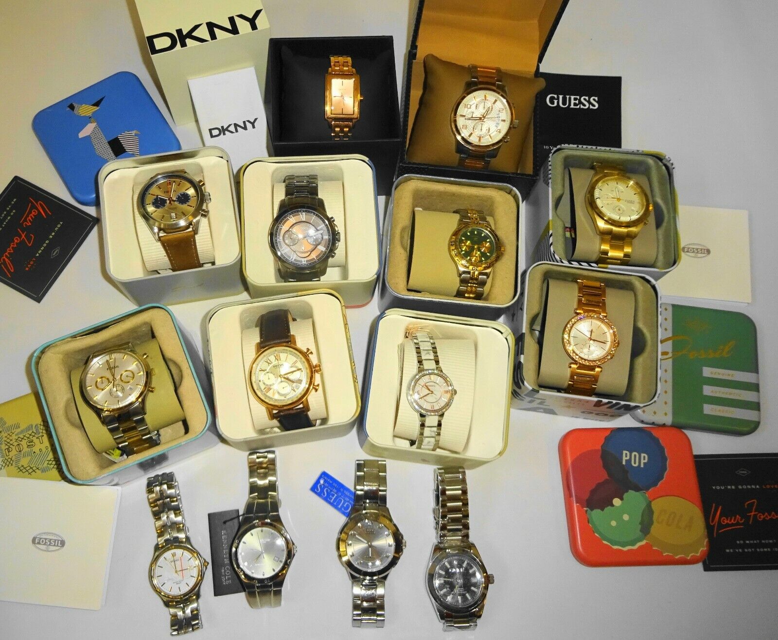  WHOLESALES LOT WATCHES STAINLESS STEEL GOLD SILVER MULTI 14 Watches Fossil/guess/DKNY