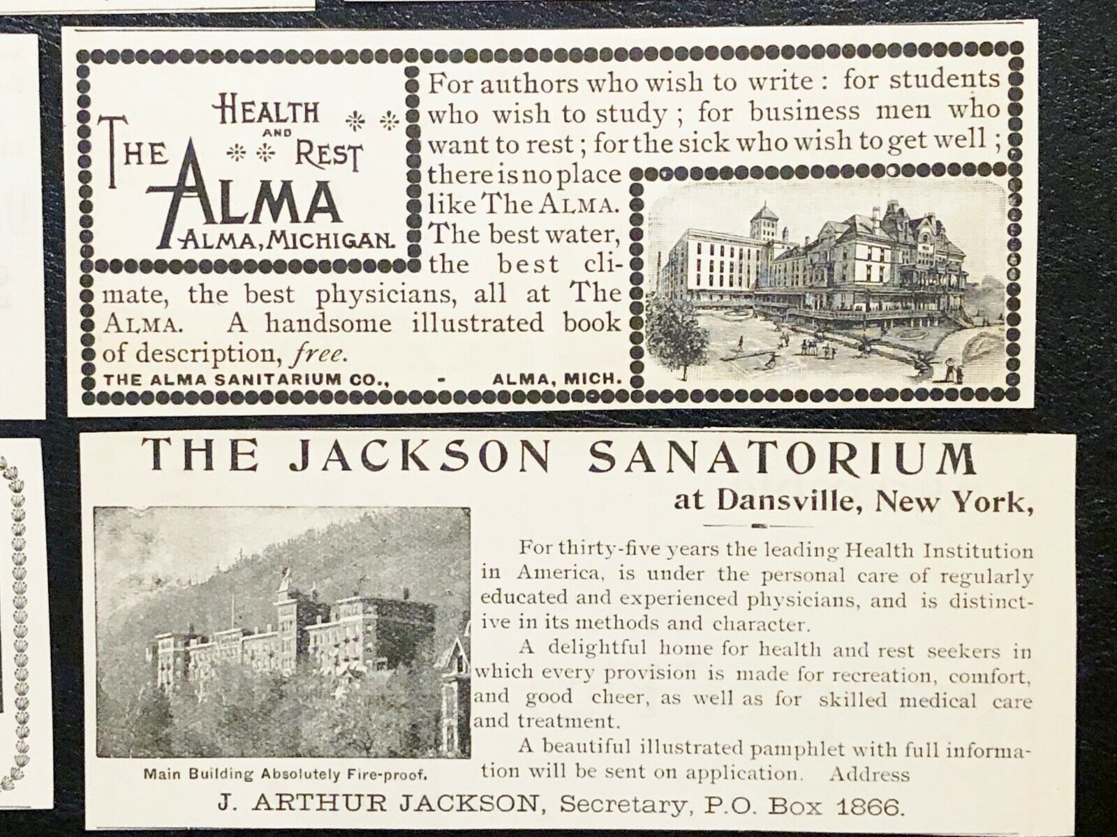 c1890s SANITARIUM BUILDINGS Vtg Print Ad Lot~Bemis Eye,Hammond,Berkshire,Jackson Без бренда - фотография #4