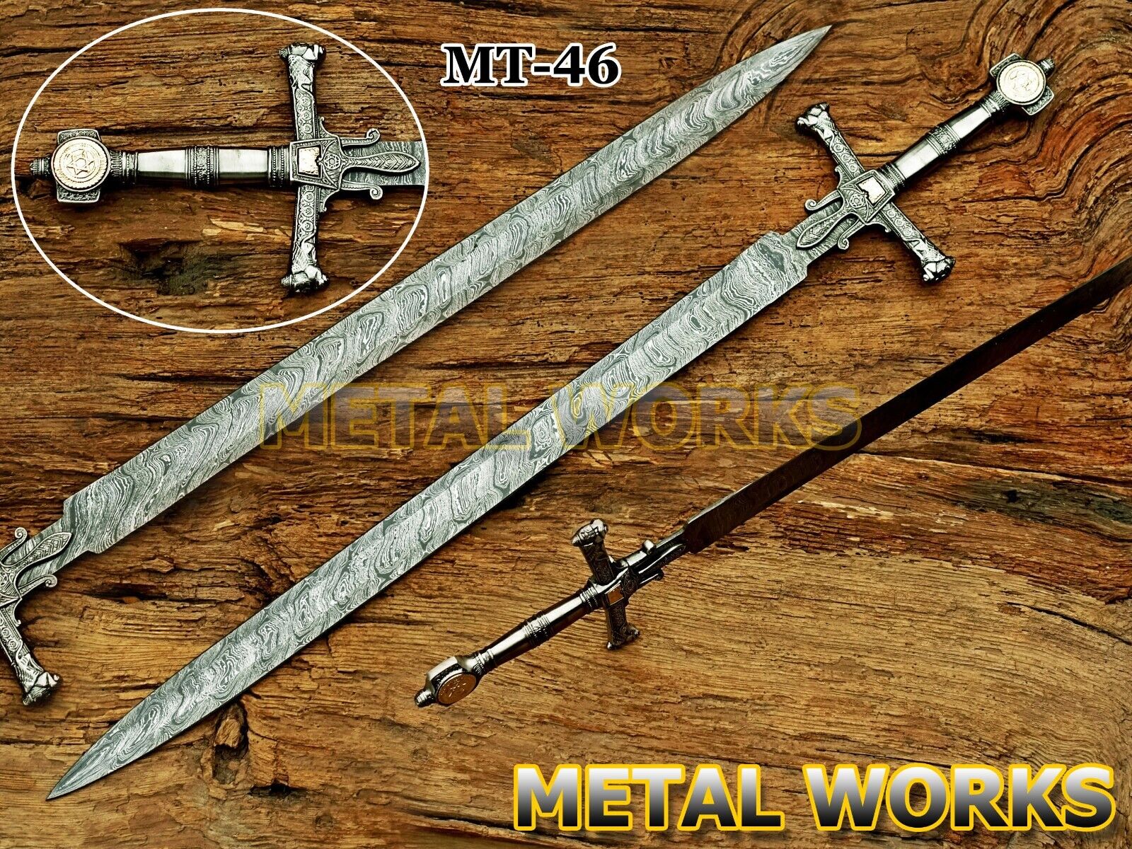 Damascus Steel King Solomon Crusader Sword w/LeatherSheath(Star of David Pommel) Без бренда - фотография #8
