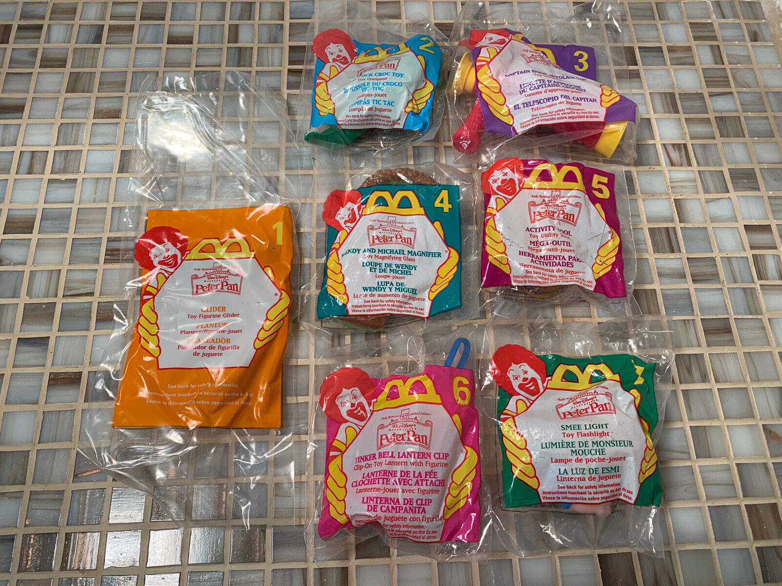 McDonald’s Peter Pan Complete Set (7) 1997 Happy Meal Toys *FREE SHIPPING* Disney
