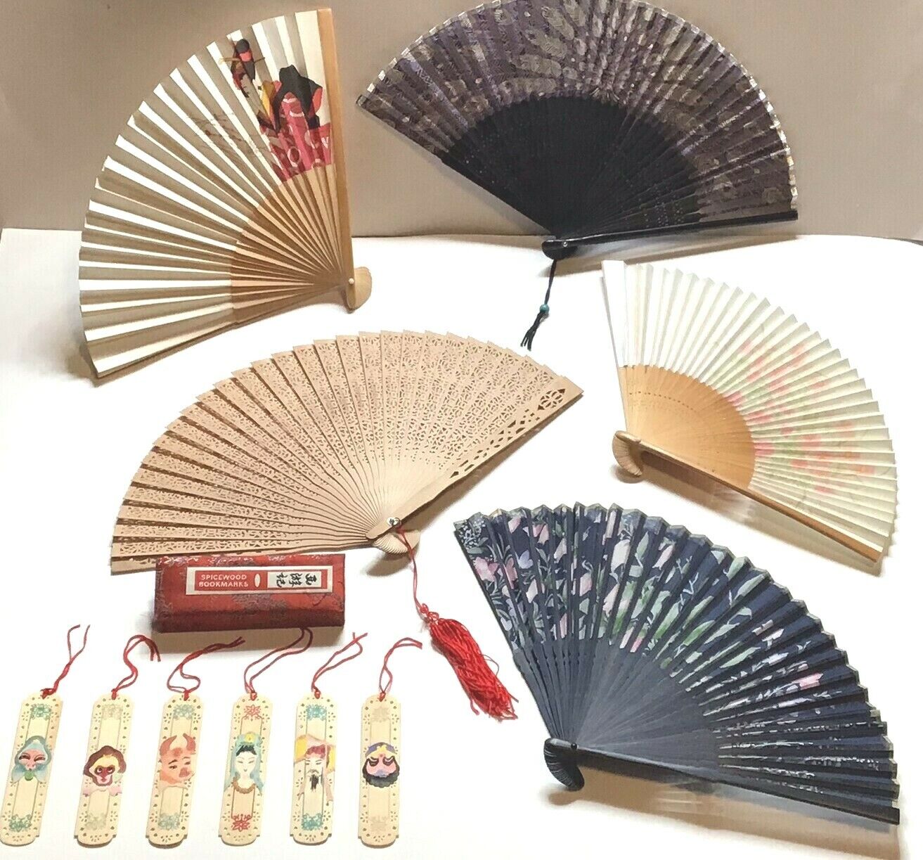 Vtg Folding Fans and Spicewood Bookmarks Journey to the West - lot of 6    Unbranded