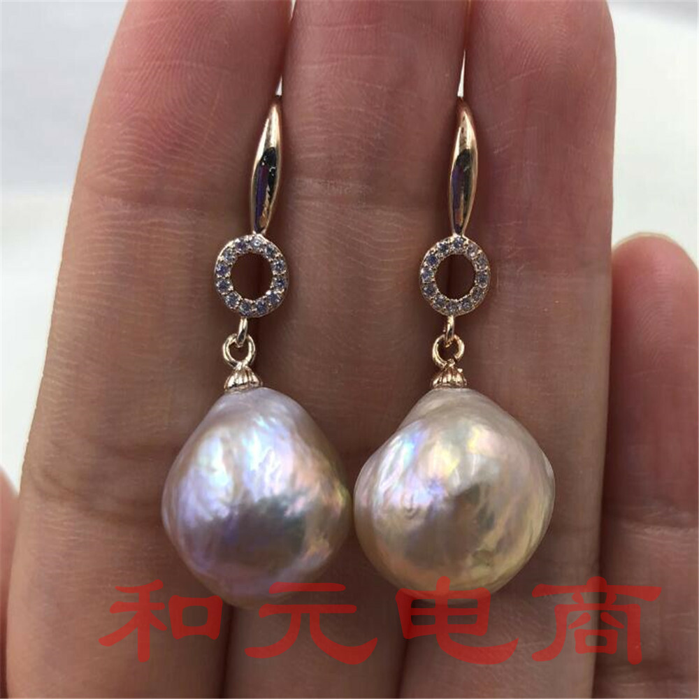 HUGE baroque purple south sea pearl earrings 18K gold earbob AAA party TwoPin Unbranded - фотография #2