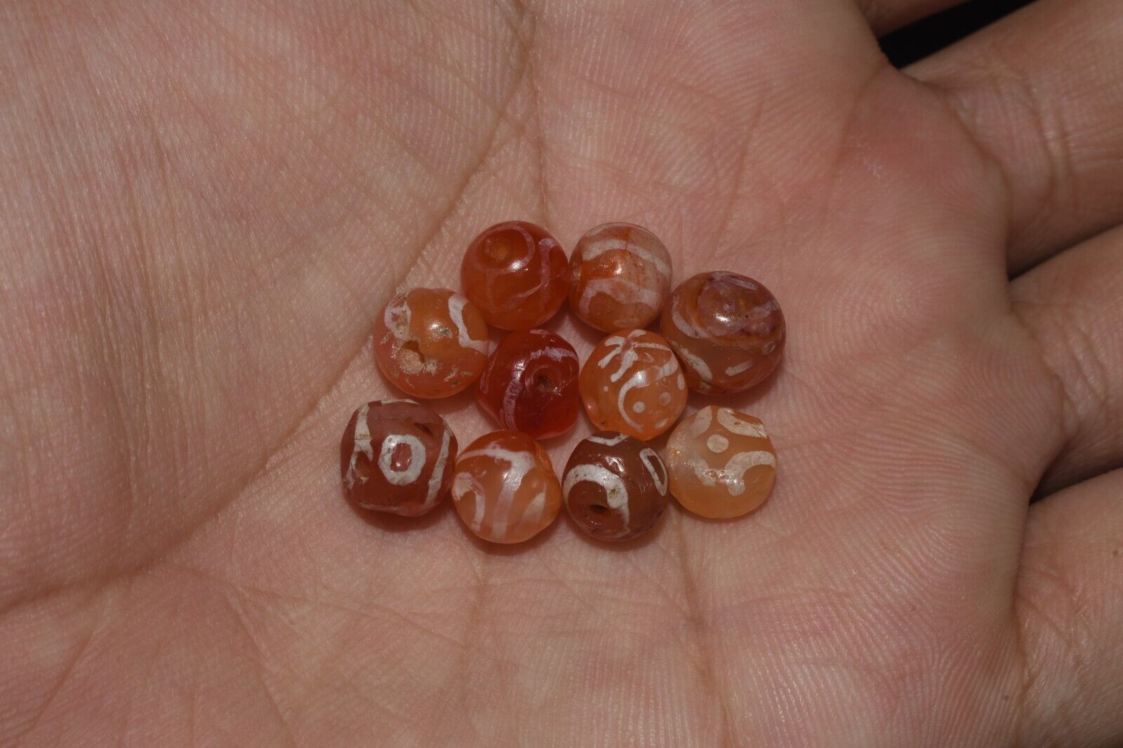 Authentic 10 Ancient Indus Valley Etched Round Carnelian Beads Ca. 2600-1700 BCE Без бренда - фотография #4