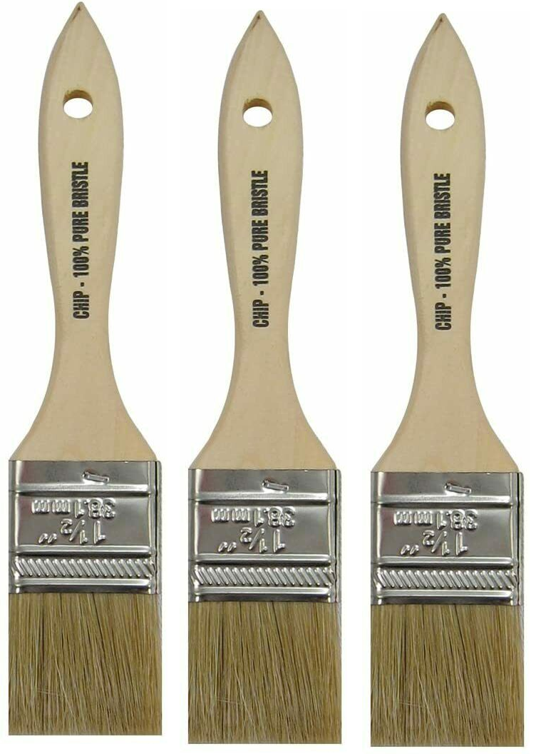 Paint Brushes 1-1/2" Chip Utility Brush White Bristle Plain Wood 3-PACK Gam BB00012