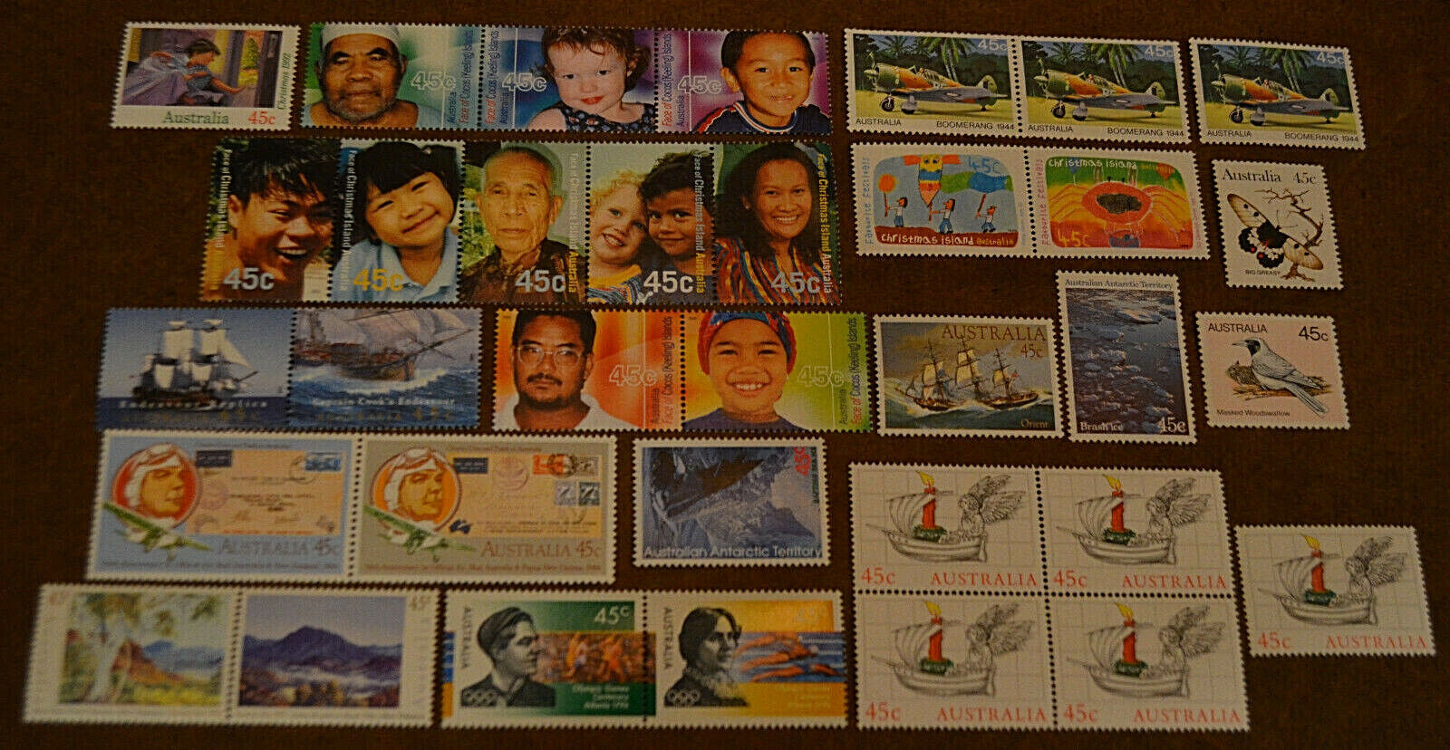 34 Unused Australian stamps 45c, $10.40 FACE VALUE , MNH, OG,  10+ YEAR OLD LOT Без бренда