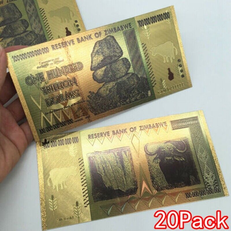 20 Pieces Zimbabwe 100 Trillion Dollar Note Golden Foil Banknote Collection Без бренда - фотография #3