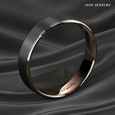 Tungsten Carbide ring rose gold black brushed Wedding Band Ring men's jewelry ATOP - фотография #8