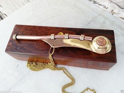 Brass Copper Boatswain Whistle w Wooden Box Bosun Call Pipe 5.5" Maritime Gift Без бренда - фотография #3