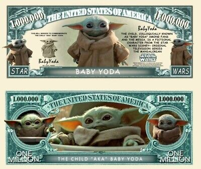 ✅ 100 Pack Star Wars Grogu Child Baby Yoda Mandalorian 1 Million Dollar Bills ✅ Hasbro