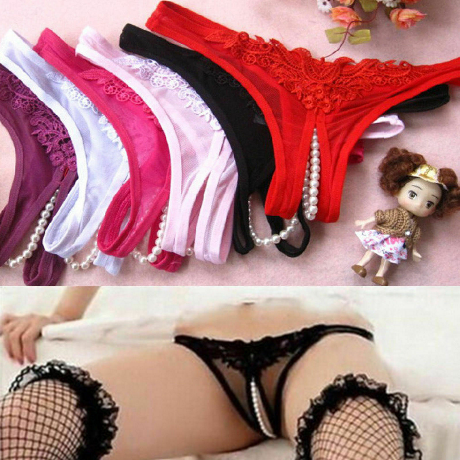 Women Sexy Lace Pearl Briefs Lingerie Knickers G-string Thongs Panties Underwear Unbranded Does not apply