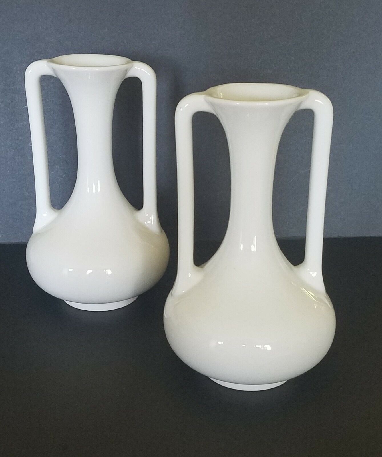 Trenton Potteries Amphora Bud Vases TAC Vintage 1930s 1940s White Pair Set Of 2  Trenton Art China