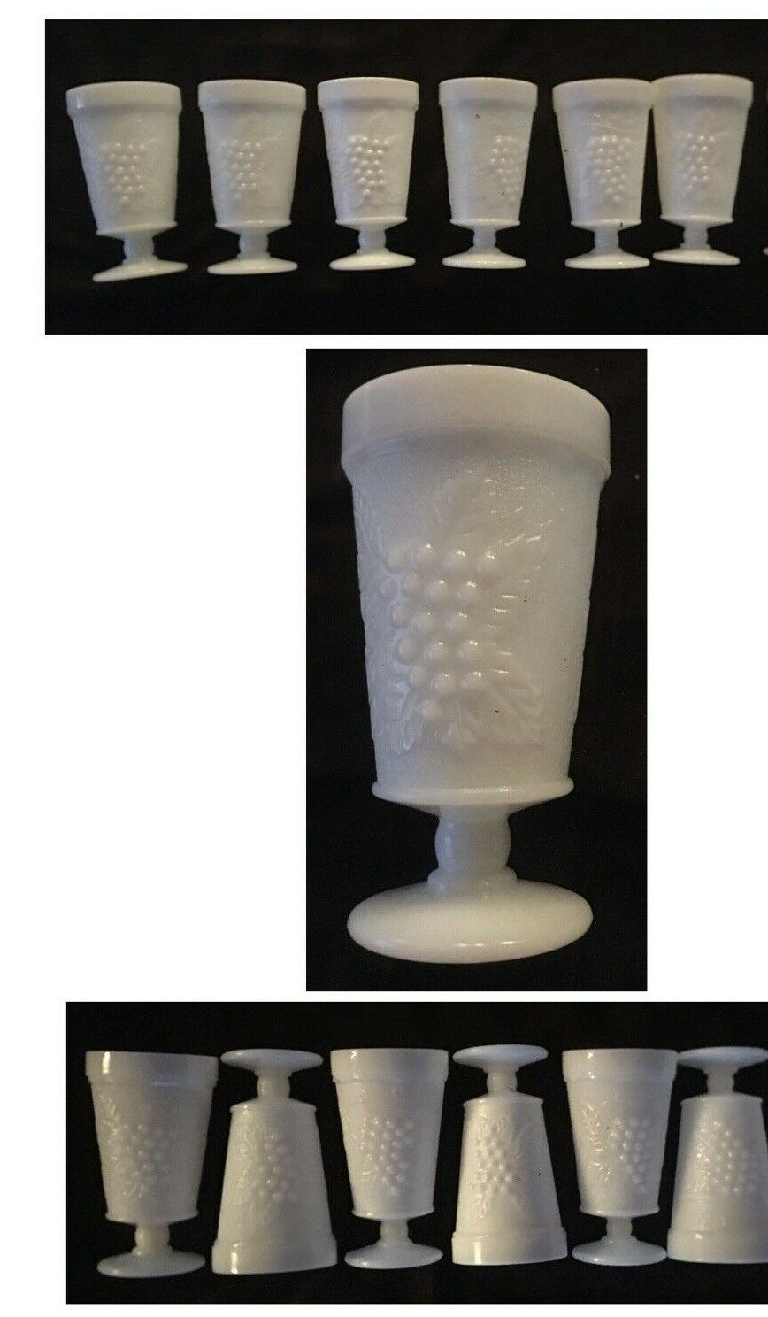 VINTAGE Milk Glass Goblets 8 oz. GRAPES ON A VINE 6-Piece Set  Anchor Hocking