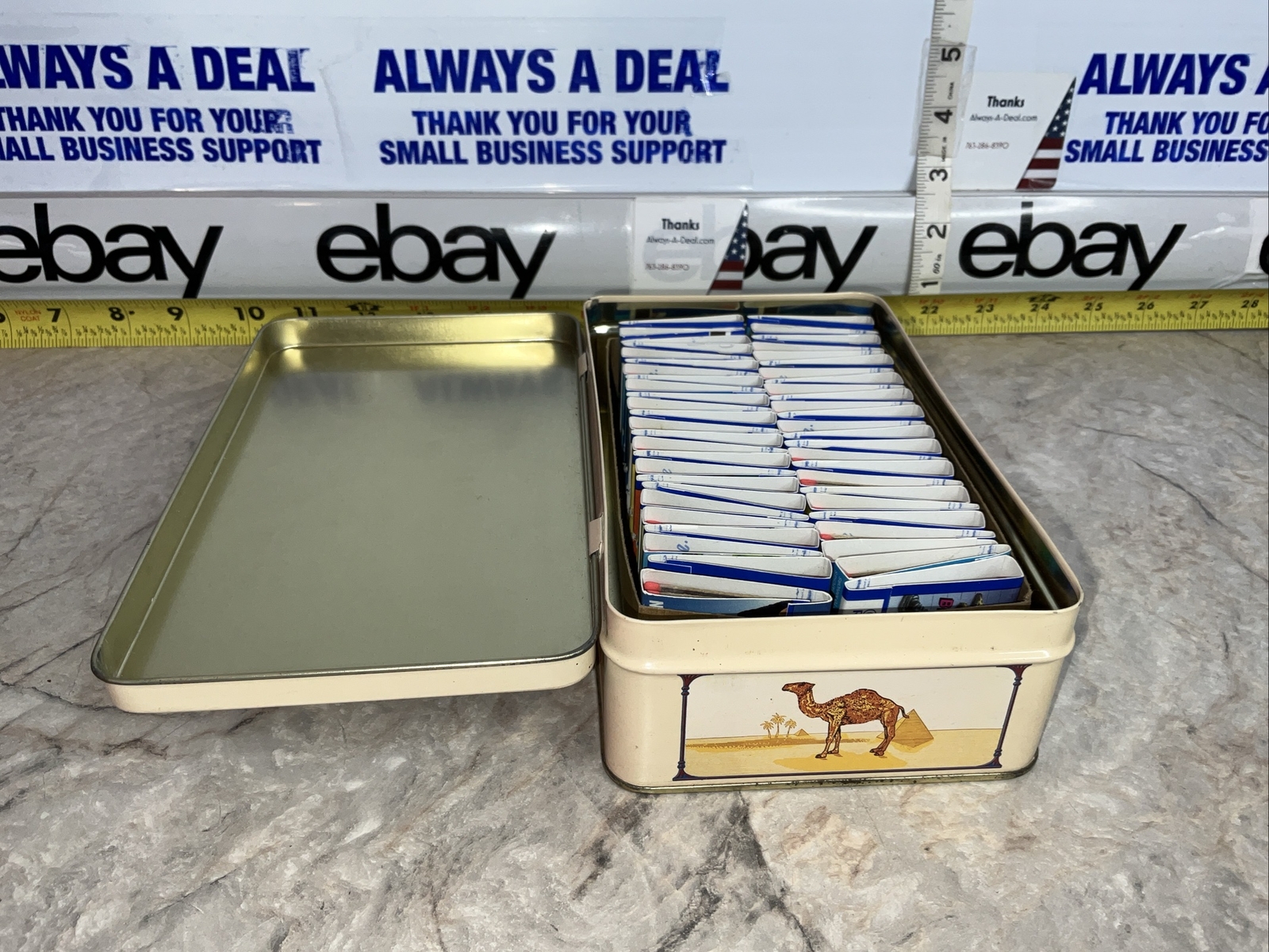 Vintage Camel 80’s Tin SMOKIN' JOE'S Rectangle Metal Tin CAMEL 50 Matches Beige Smokin' Joe's Racing - фотография #4