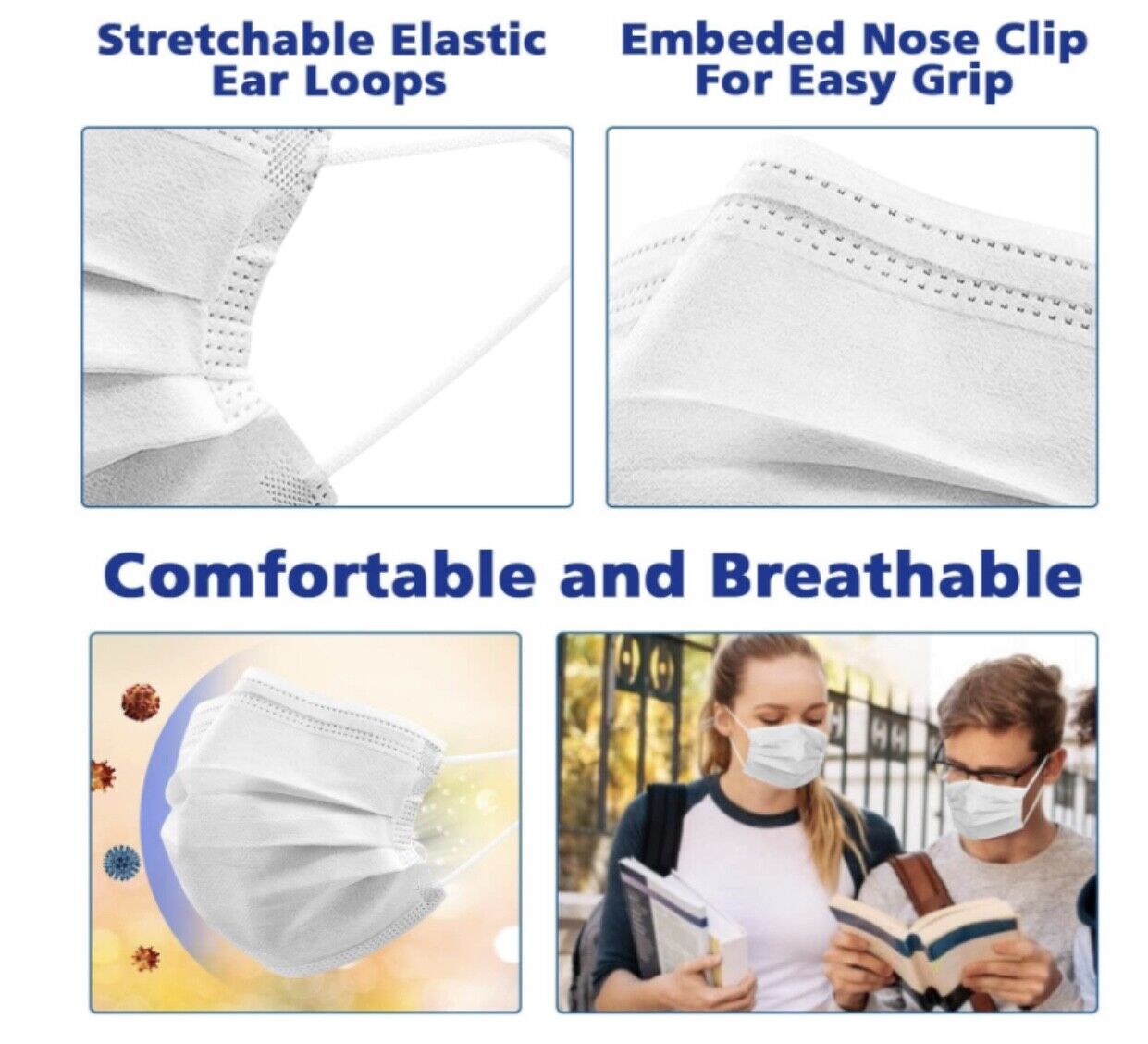 100 Pcs White Face Mask with Filter Mouth & Nose Protector Respirator Masks USA Unbranded Does Not Apply - фотография #3