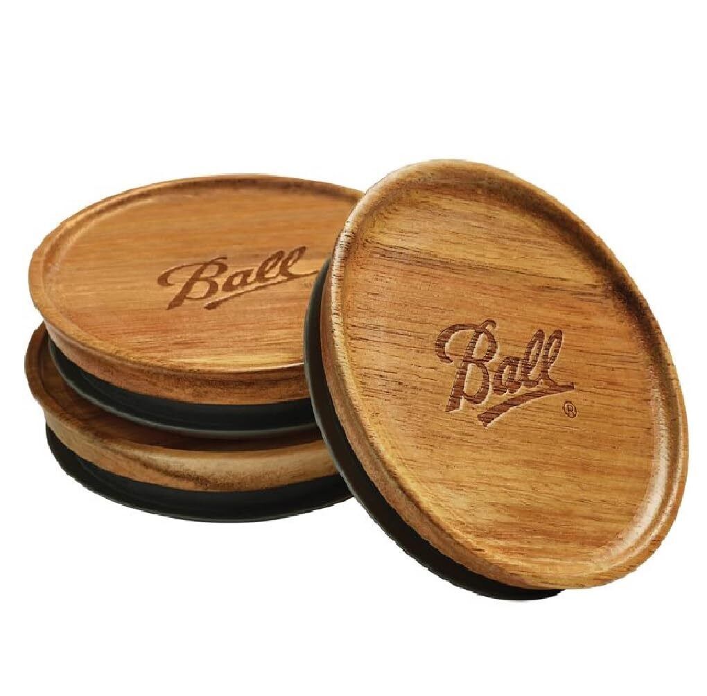 Ball Wooden Lids Mason Jar Lid 3 pk - Airtight / Stackable - Wide Mouth BALL 2141326