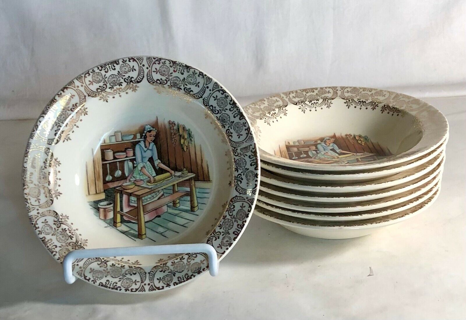 8 Taylor Smith &Taylor Colonial Kitchen Hearth 5 1/2" Rimmed Dessert Bowls Taylor Smith Taylor