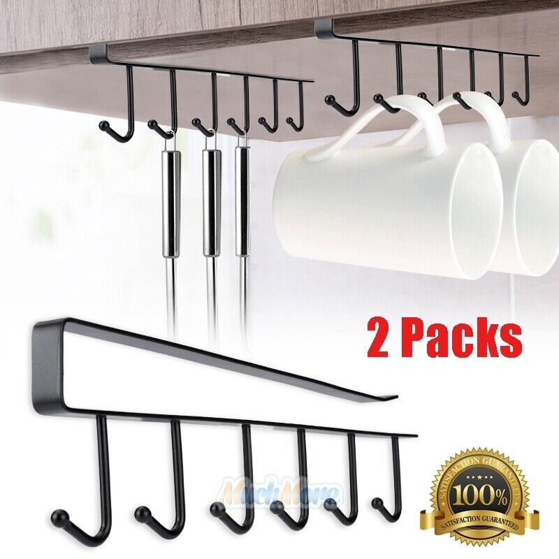 2x 6-Hook Cup Holder Hang Kitchen Cabinet Under Shelf Storage Rack Organizer Top MUCH Does Not Apply