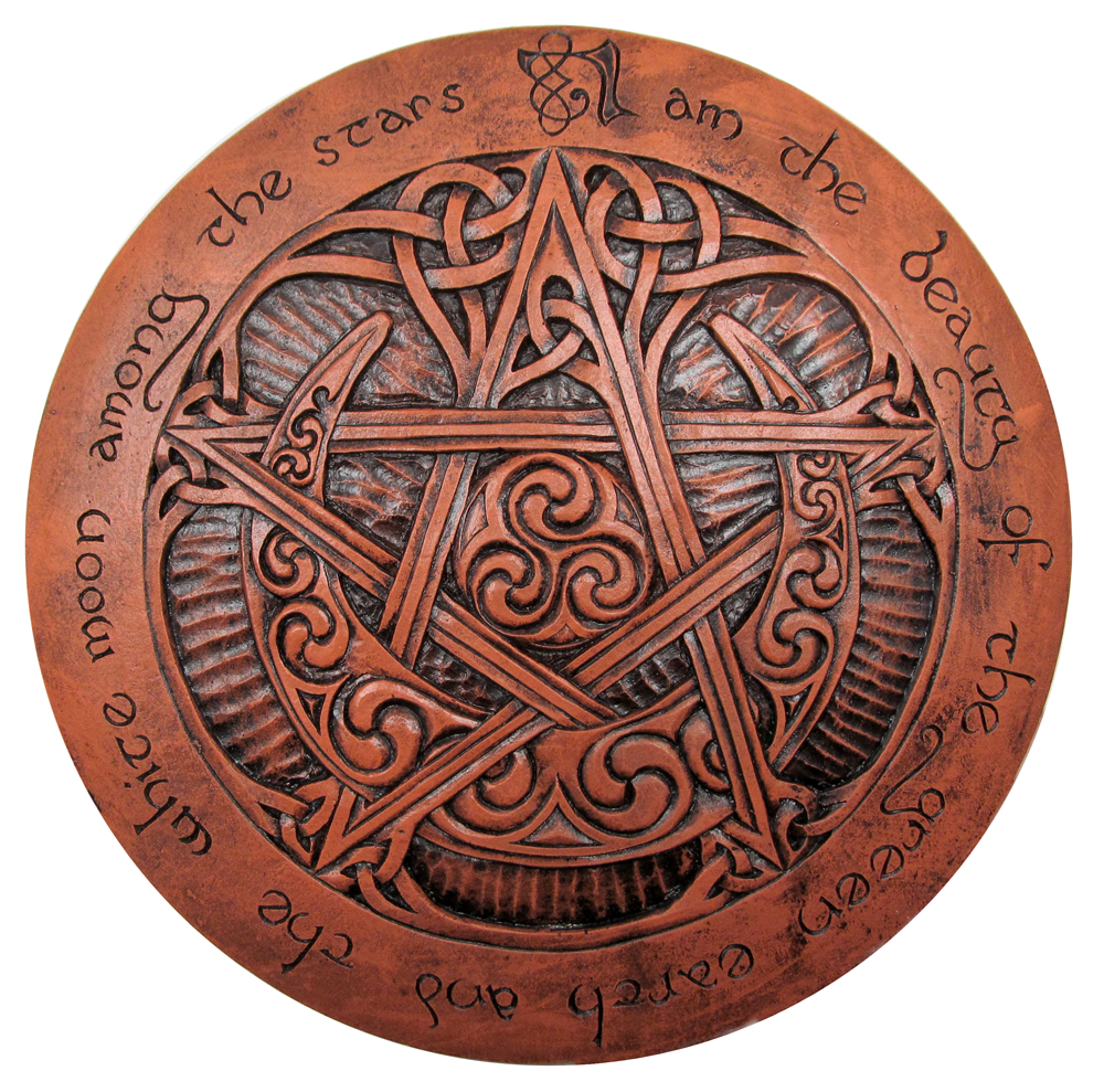 Large Moon Pentacle Plaque - Wood Finish - Dryad Design Pagan Wicca Pentagram Без бренда