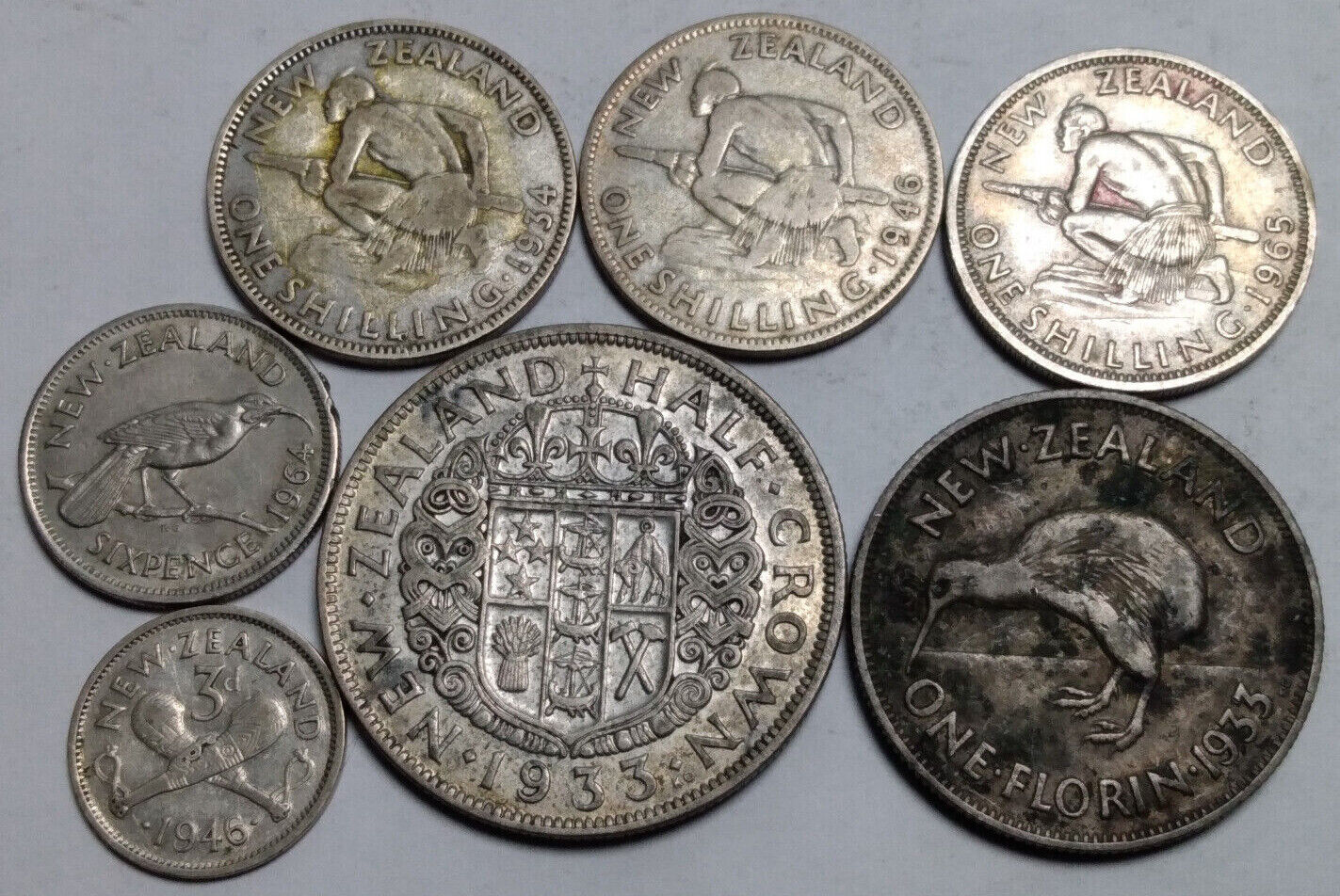 New Zealand Partial Type Set Silver Half Crown to 3 Pence 1933-1965 Lot 7x Coins Без бренда