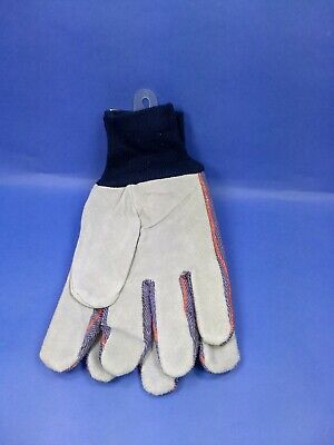 4 pairs work gloves TRUE GRIP LEATHER PALM knit wrist cuff & cotton denim back  TRUE GRIP 9210 - фотография #3