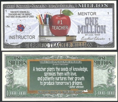 Lot of 25 BILLS - Terrific Teacher Mentor Million Dollar Note Без бренда
