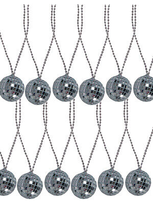 Lot 12 Silver 70s Bling Disco Ball Chain Necklace Costume Accessory Rhode Island Novelty BNRIJNDISC2x12
