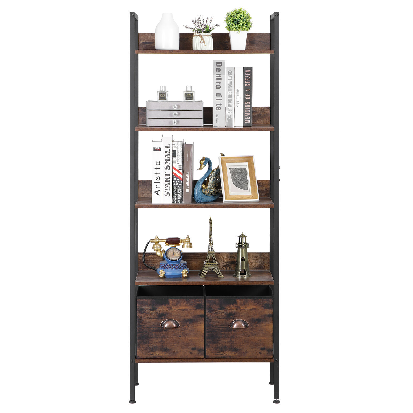 5-Tier Bookshelf Wood Metal Storage Shelf with 2 Storage Drawers for Living Room Segawe H01-3486 - фотография #5
