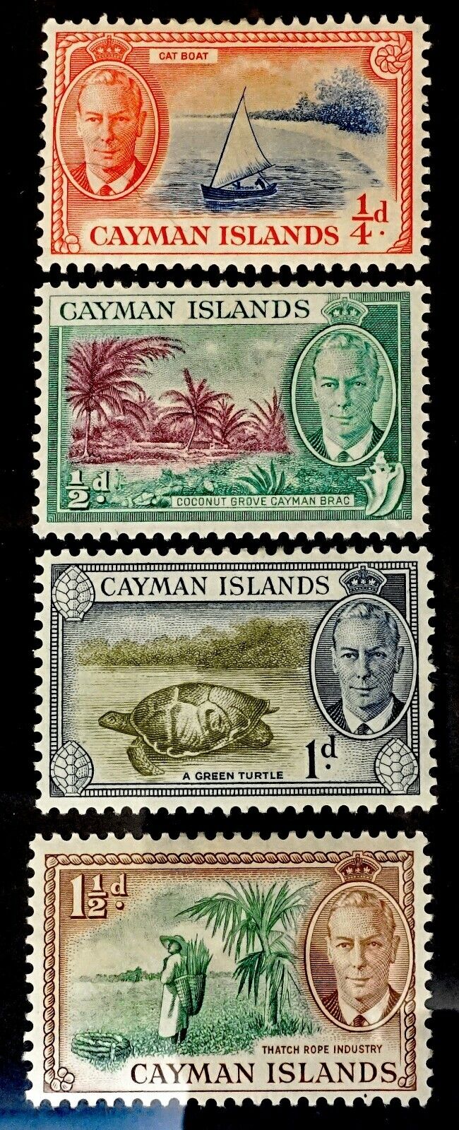 CAYMAN ISLANDS - Lot of 4 Vintage (1950) Postage Stamps; Mint Hinged Без бренда