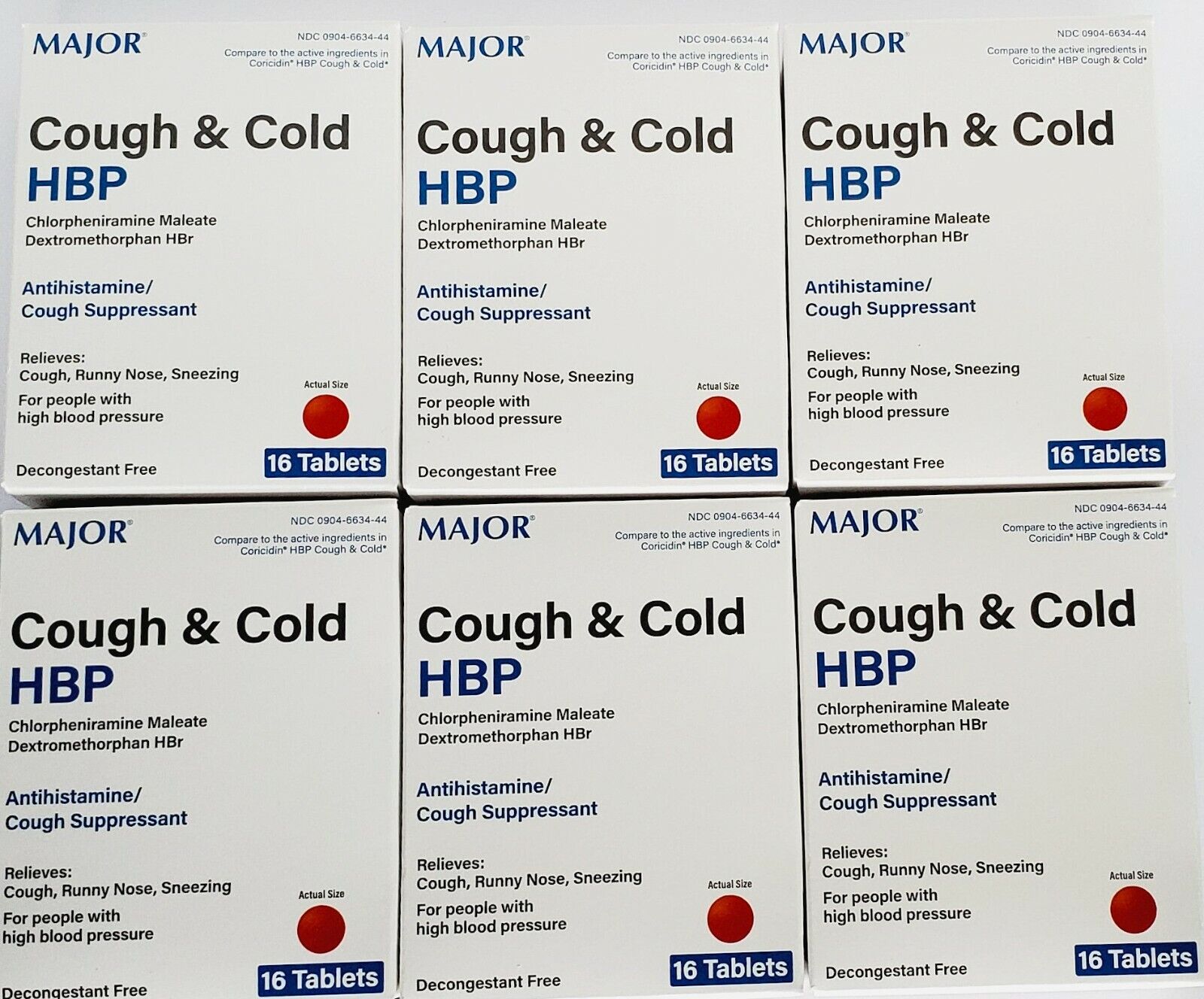Major Cough & Cold HPB 16ct (Compare to Coricidin HBP) -6 Pack -Exp Date 11-2024 Major N/A