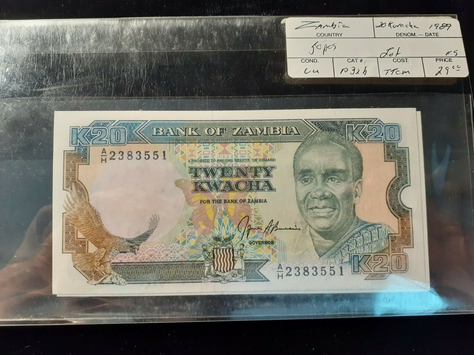 1989  20 KWACHA  ZAMBIA  P 32b LOT OF 50 PIECES Без бренда