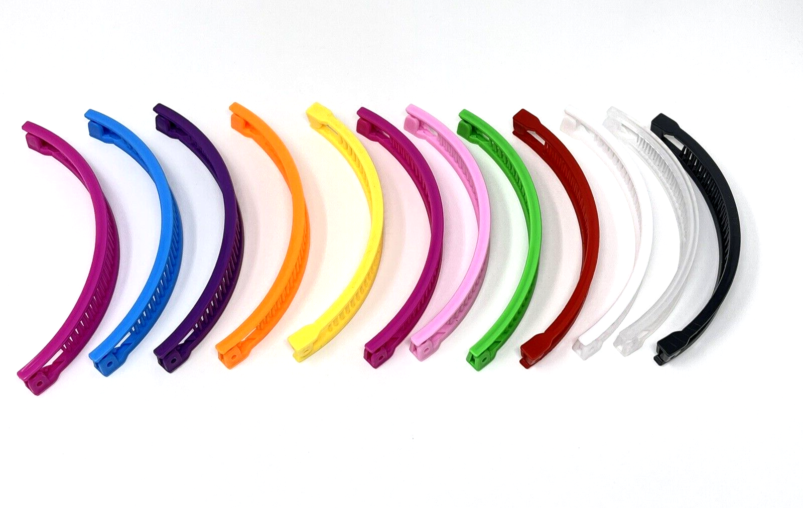 Lot of 12 Multi-Color Long Plastic Banana Hair Clips 6". Unbranded