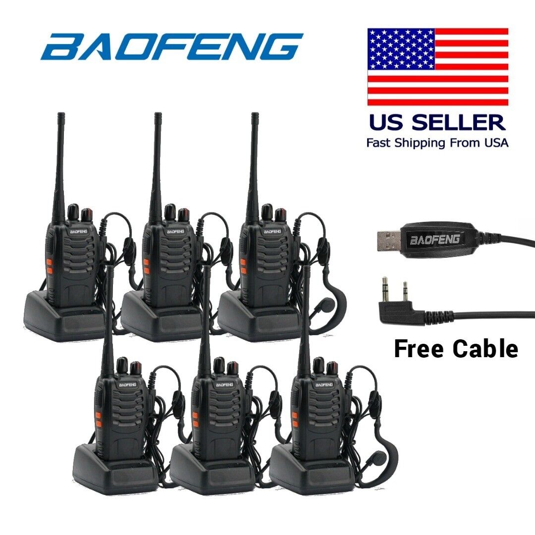 6Pcs Baofeng BF-888S 400-470MHz 5W CTCSS Two-way Ham Radio Walkie Talkie + Cable Baofeng BF-888S